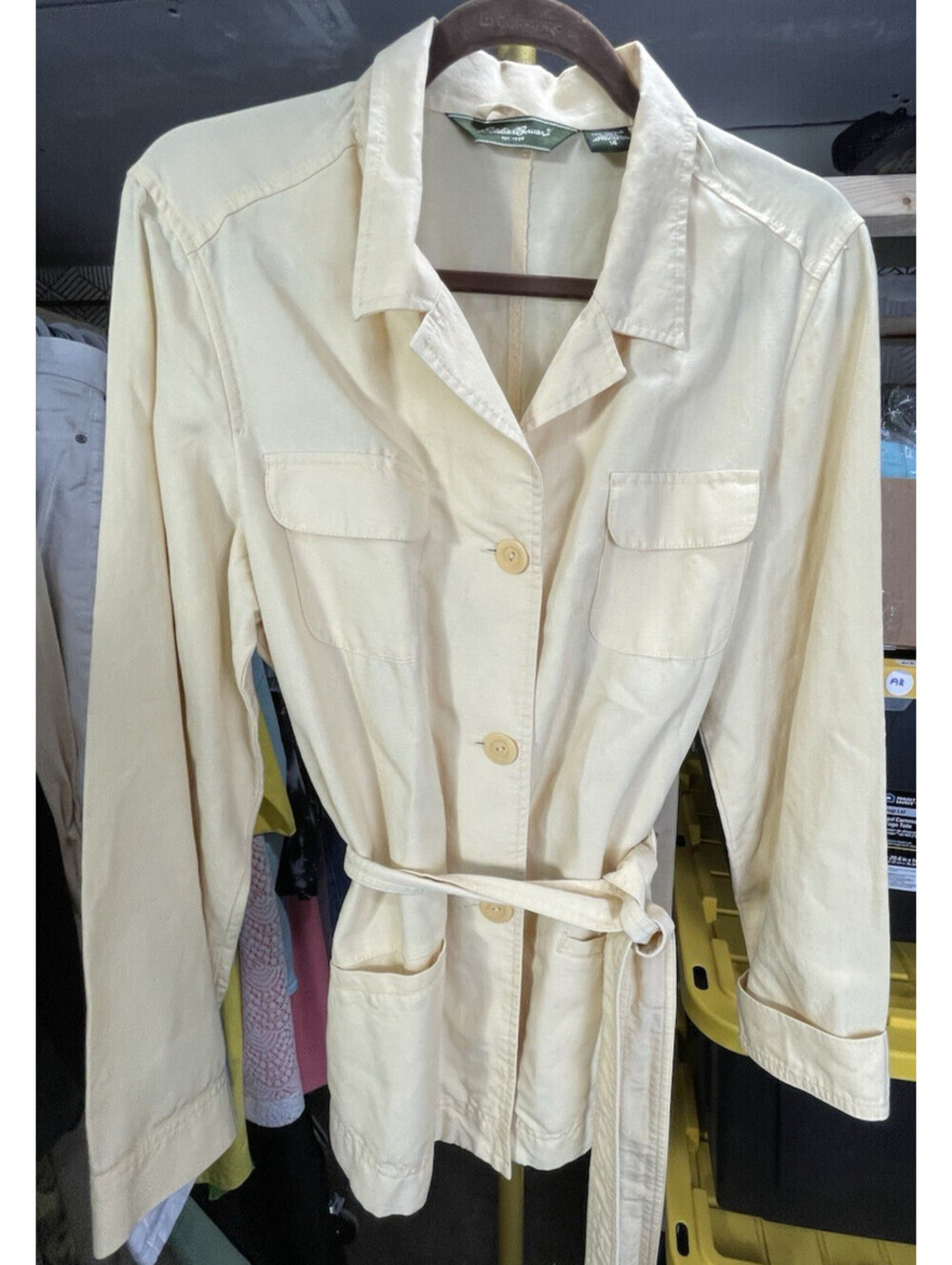 Eddie Bauer Belted Utility Safari Jacket Yellow/Pale Beige Sz 14 Light Layering